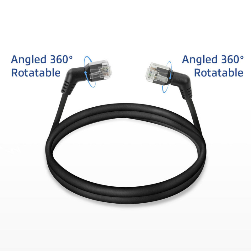 ACT DD1900 Czarny kabel krosowy slimline U/FTP CAT6A 0,5 m z kątowymi obrotowymi złączami RJ45 360°
