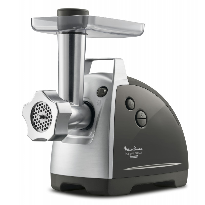 Moulinex ME6868 HV8 Pro 4-w-1 Maszynka do mięsa, 2200 W, 4,5 kg/min, 3 stalowe tarcze, przystawki do kebbe i kiełbas, czarno-srebrna