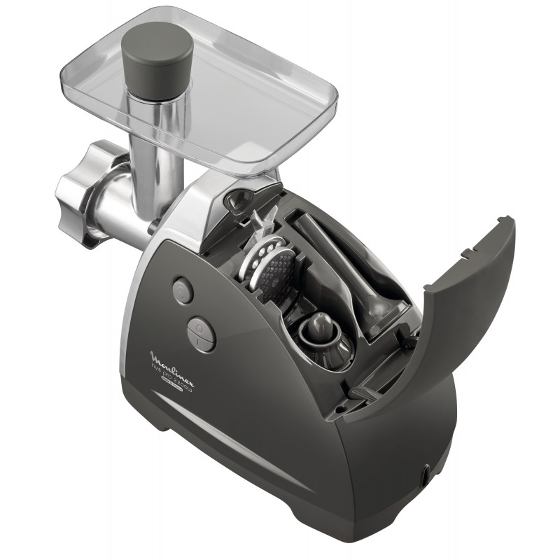 Moulinex ME6868 HV8 Pro 4-w-1 Maszynka do mięsa, 2200 W, 4,5 kg/min, 3 stalowe tarcze, przystawki do kebbe i kiełbas, czarno-srebrna