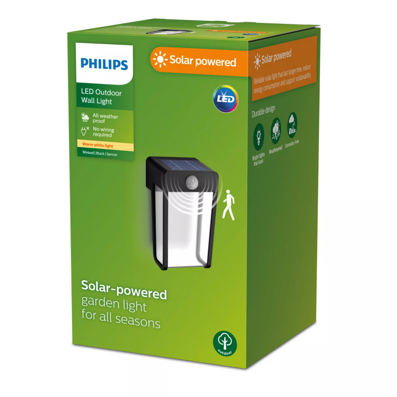 Philips zewnętrzna solarna lampa ścienna Shroud 2,3 W z czujnikiem zmierzchu i ruchu