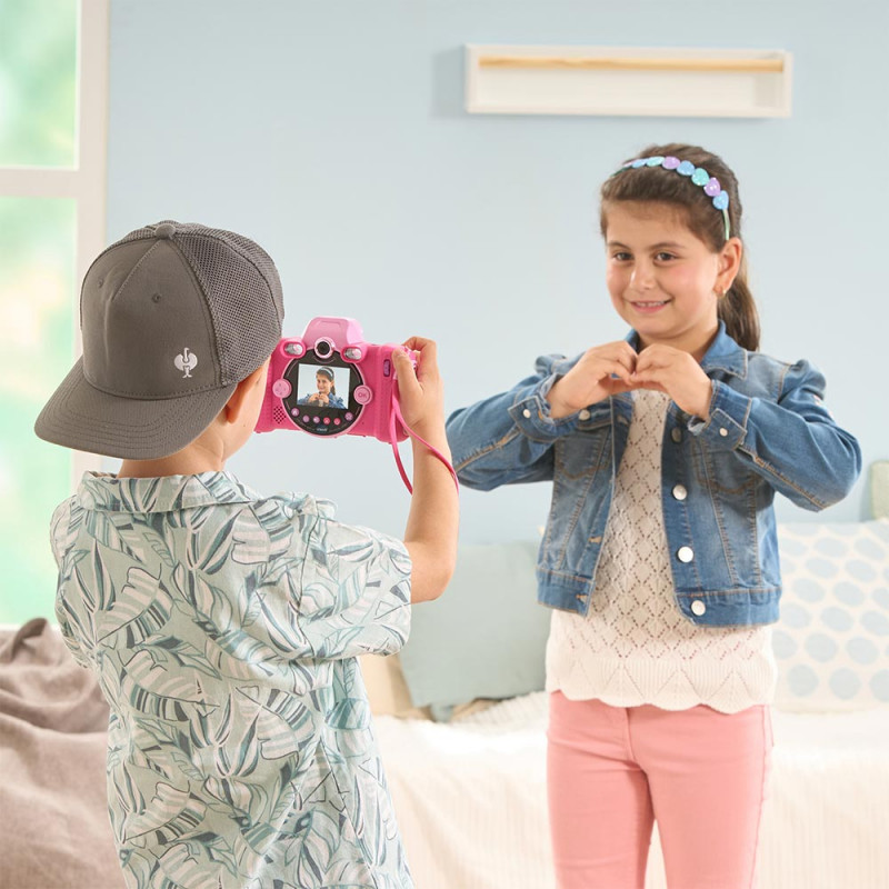VTech Kidizoom Duo FX różowy aparat cyfrowy z podwójnymi obiektywami, 5MP, 2,4-calowy kolorowy LCD, gry, slot microSD, USB, 4x AA 80-519954