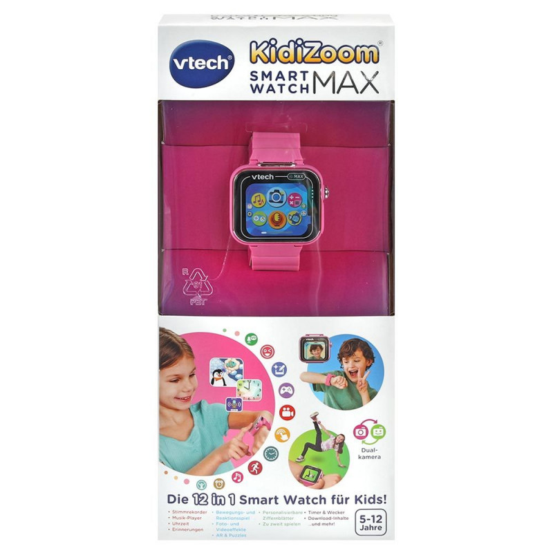 VTech KidiZoom Smart Watch MAX różowy smartwatch dla dzieci z podwójnymi aparatami, ponad 20 grami, trackerem aktywności, wodoodporny