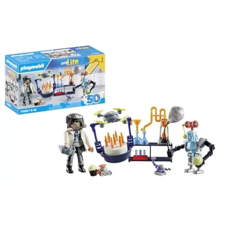 Playmobil 71450 My Life: Naukowcy z robotami Impreza o tematyce naukowej w laboratorium z dronem transportowym i robotami Zabawna pomysłowa zabawa w odgrywanie ról Arti