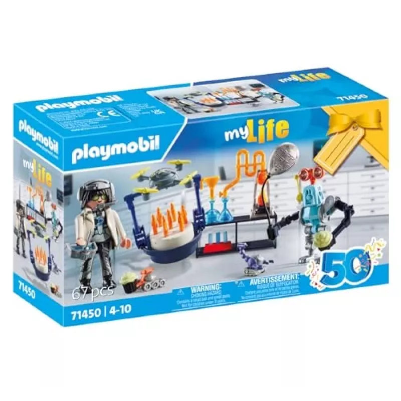 Playmobil 71450 My Life: Naukowcy z robotami Impreza o tematyce naukowej w laboratorium z dronem transportowym i robotami Zabawna pomysłowa zabawa w odgrywanie ról Arti
