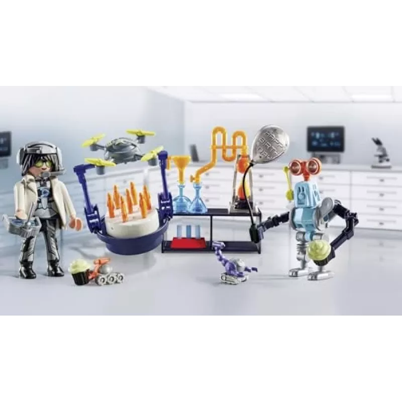Playmobil 71450 My Life: Naukowcy z robotami Impreza o tematyce naukowej w laboratorium z dronem transportowym i robotami Zabawna pomysłowa zabawa w odgrywanie ról Arti