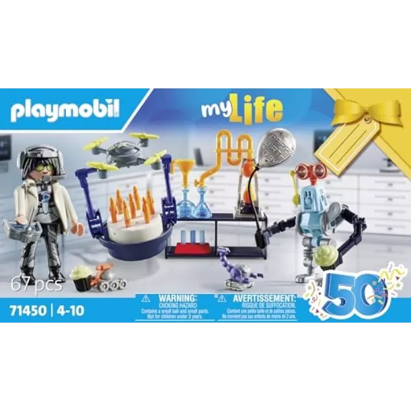 Playmobil 71450 My Life: Naukowcy z robotami Impreza o tematyce naukowej w laboratorium z dronem transportowym i robotami Zabawna pomysłowa zabawa w odgrywanie ról Arti