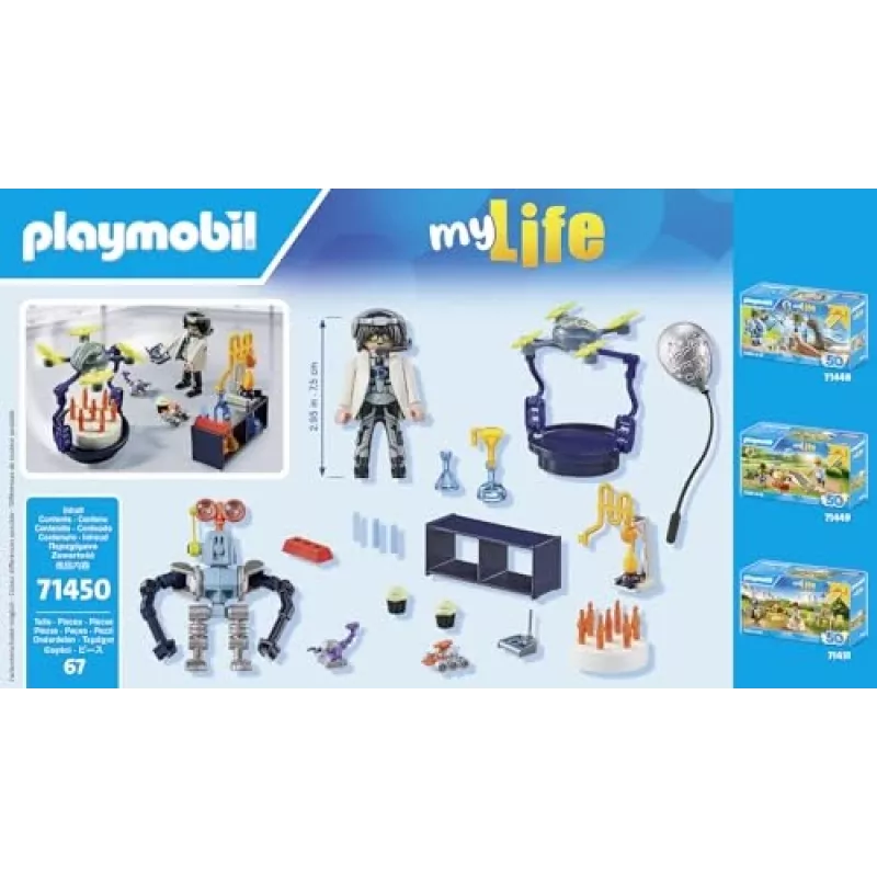 Playmobil 71450 My Life: Naukowcy z robotami Impreza o tematyce naukowej w laboratorium z dronem transportowym i robotami Zabawna pomysłowa zabawa w odgrywanie ról Arti
