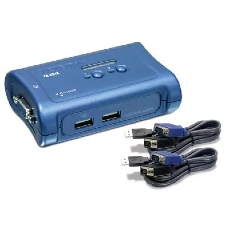 TRENDnet 2-portowy przełącznik KVM USB i zestaw kabli, rozdzielczość 2048 x 1536, monitorowanie urządzeń, automatyczne skanowanie, dźwiękowe potwierdzenie, USB 1.1, zgodny z