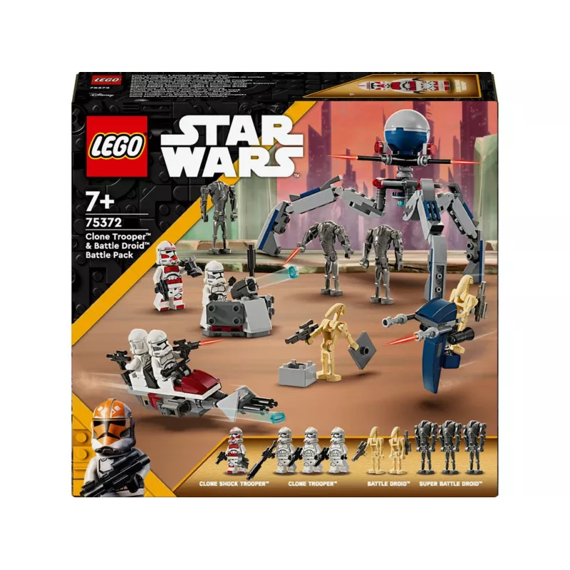 LEGO Star Wars Clone Trooper & Battle Droid Battle Pack Building Toys for Kids with Speeder Bike Vehicle 4 Minifigures and 5 figurki Gifts for Boys