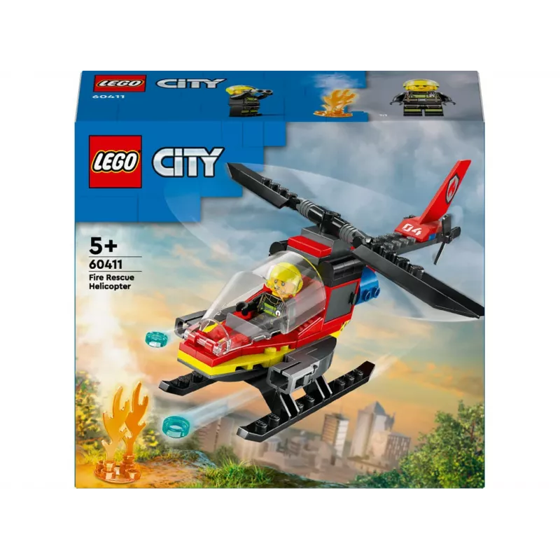 LEGO City Śmigłowiec strażacki 60411 zabawka konstrukcyjna, 85 elementów, obrotowe łopaty, 1 minifigurka, wiek 5+ (220×90×60 mm)