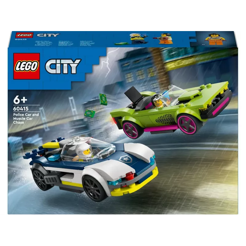 LEGO City zestaw 60415 Pościg radiowozu i muscle cara — 213 elementów, 2 minifigurki, wiek 6+