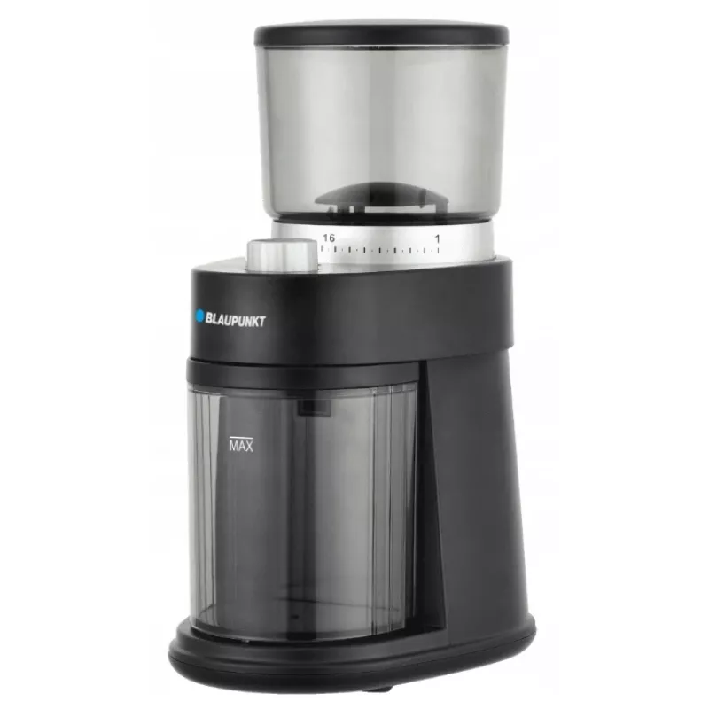 Młynek żarnowy do kawy BLAUPUNKT FCM501 — 250 g ziaren, 180 g zmielonej kawy, 120 W, srebrny