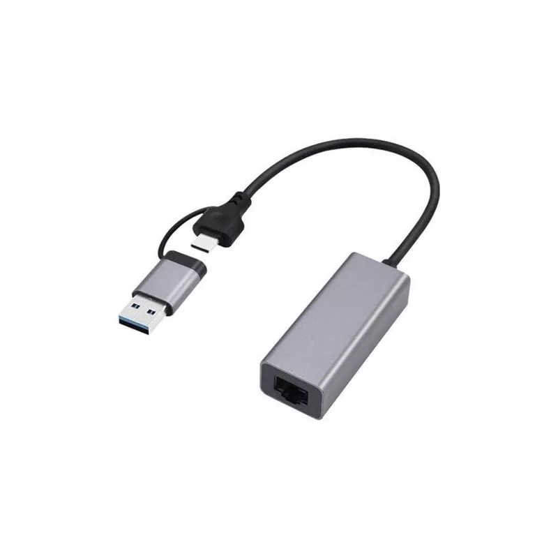 Adapter sieciowy Gigabit USB 3.1 Type-C Gembird A-USB3AC-LAN-01 — 1× RJ-45, 1000 Mb/s, USB 3.2 Gen 1, obudowa metalowa, szary