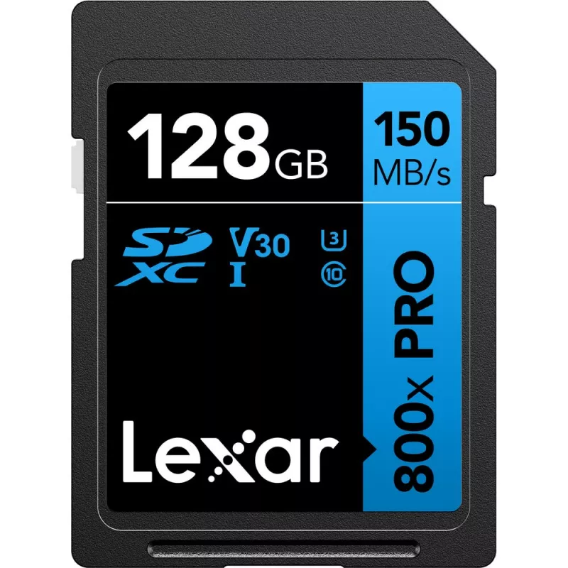 Karta pamięci SDXC Lexar 128GB UHS-I 800xPRO Class 10 U3 V30 — 150 MB/s odczyt, 45 MB/s zapis, czarna