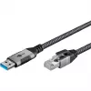 Kabel Ethernet USB-A 3.2 Gen1 > RJ-45, adapter LAN czarny/srebrny, 5 metrów, oplot tekstylny