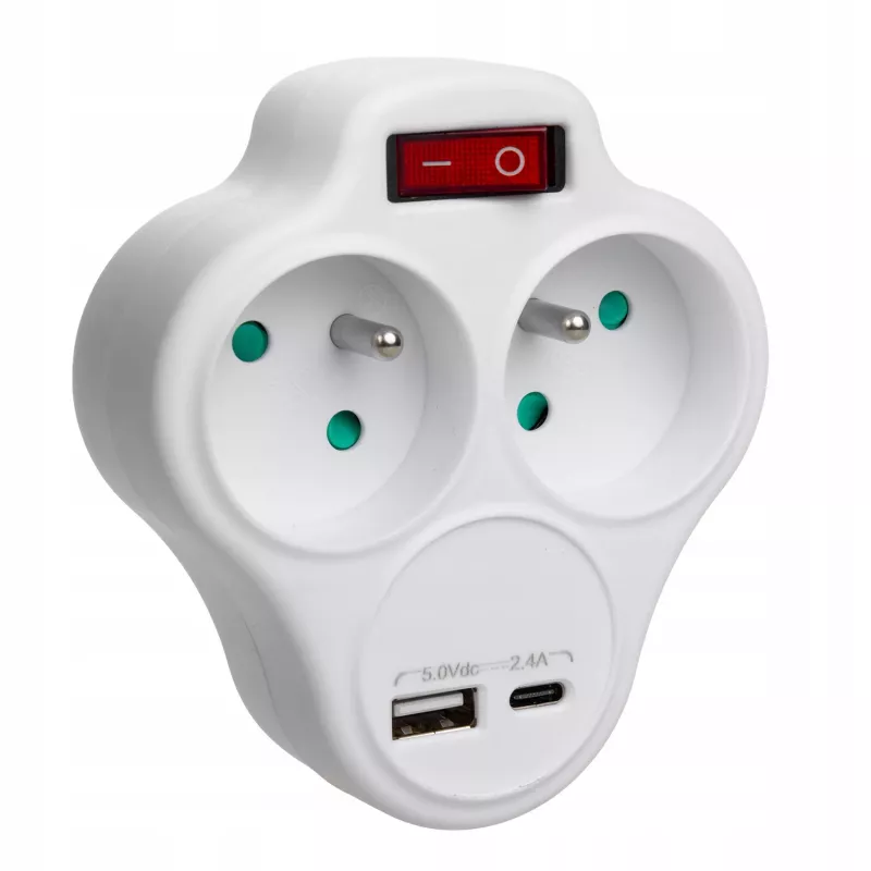 Elektryczna podwójna rozdzielacz gniazda MACLEAN MCE336E z 2 portami USB, typ E