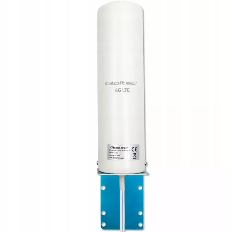 Zewnętrzna dookólna antena 4G LTE QOLTEC 57044, 5 dBi, 600–2700 MHz, 50 W, 50 Ω, obudowa z miedzi w kolorze białym
