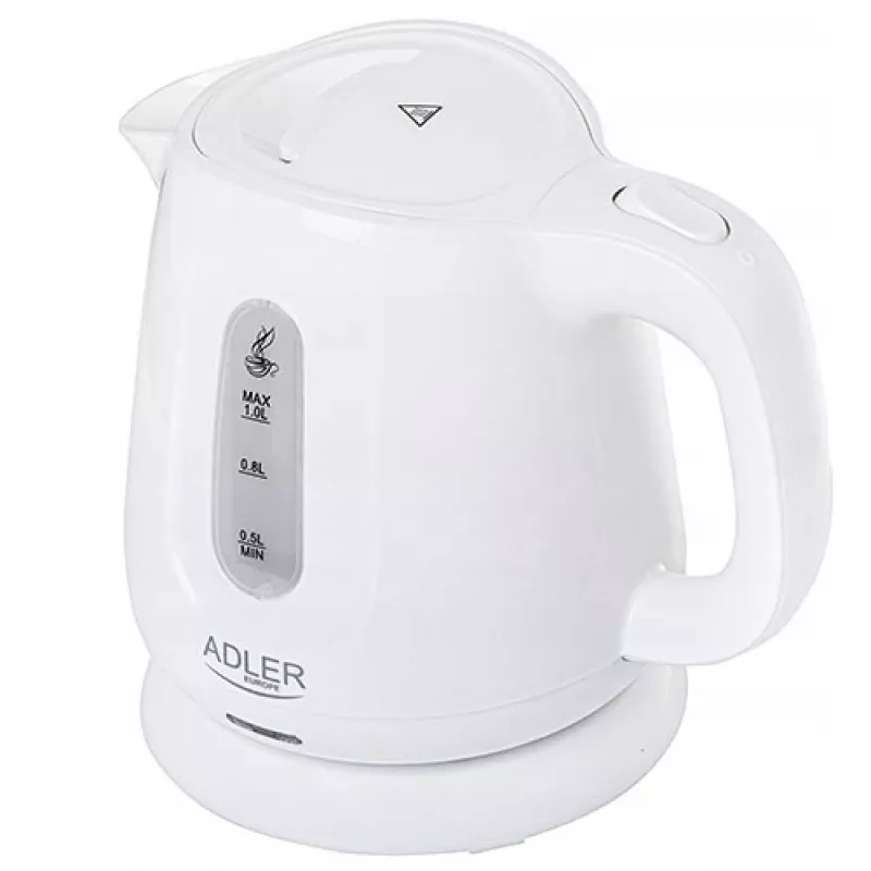Czajnik elektryczny Adler AD 1373 — pojemność 1 l, 850 W, biały, podstawa 360°, polipropylen
