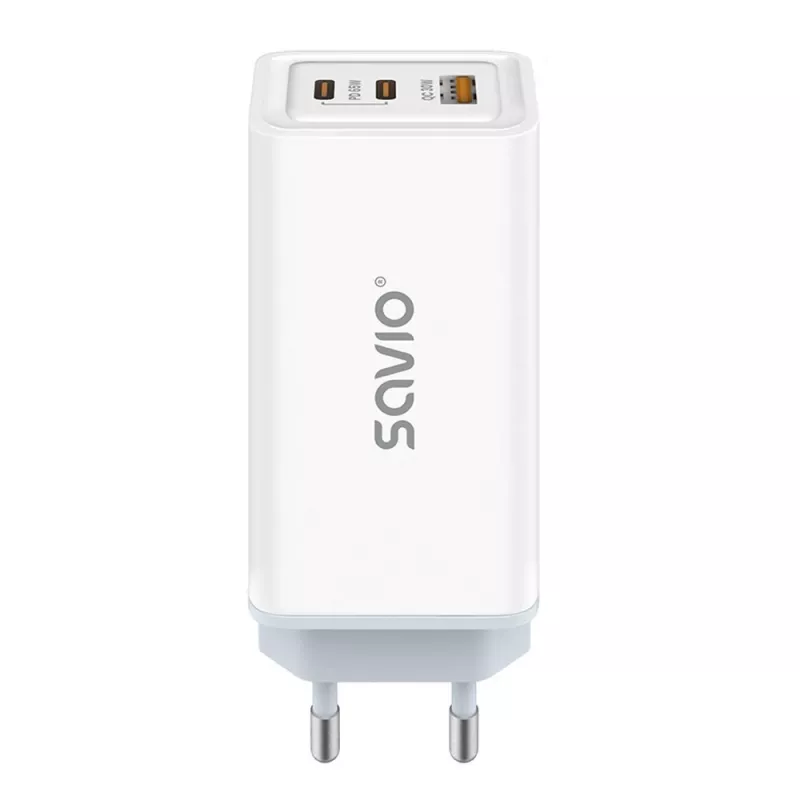 Ładowarka sieciowa SAVIO LA-07 GaN 65W, USB, QC4.0+, PD 3.0, Biała
