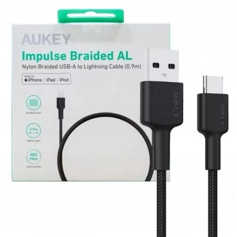 Kabel USB A na USB-C AUKEY CB-CD30 0,9 m — czarny, pleciony, USB PD 3.0, 0,48 Gbit/s