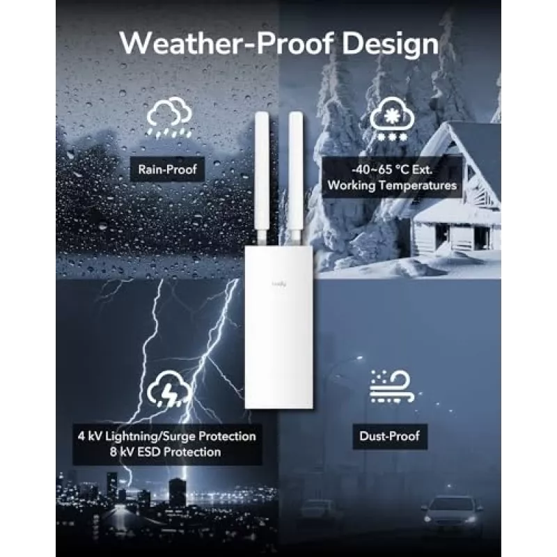 Access Point Cudy AP1300 Outdoor — dwuzakresowy 2,4/5 GHz, 300/867 Mb/s, IP65, PoE, 2 zewnętrzne anteny RP‑SMA