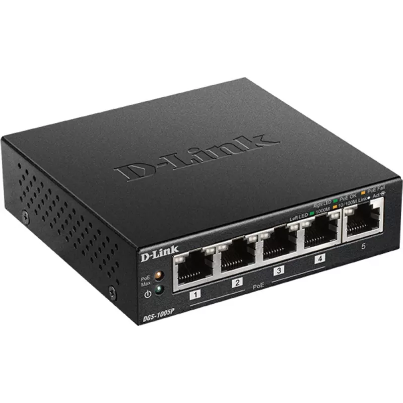 Przełącznik sieciowy D-Link DGS-1005P/E Niezarządzalny Gigabit Ethernet (10/100/1000) Power over Ethernet (PoE) Czarny