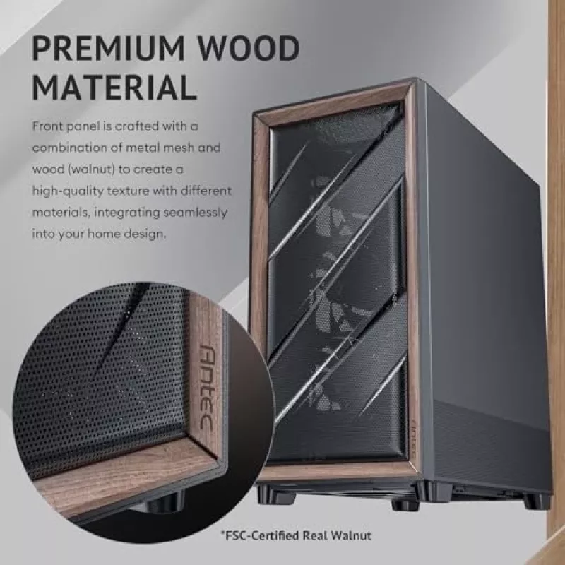 Antec 0-761345-10133-2 Obudowa komputerowa MIDI Tower Czarny Wood