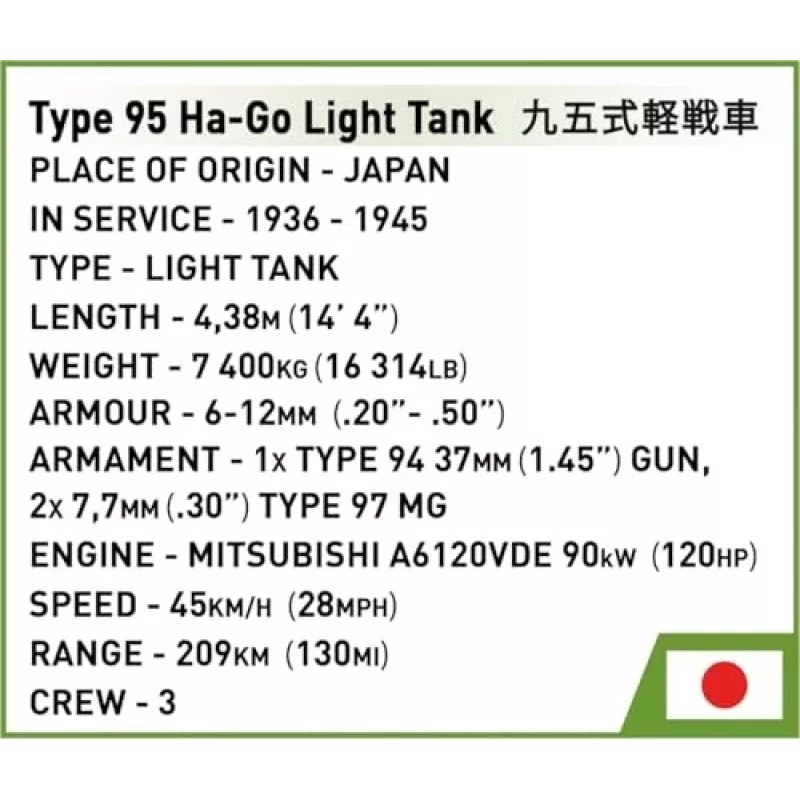 Cobi Historical Collection WWII Typ 95 Ha-Go Tank, Multi