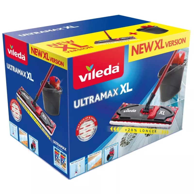 VILEDA mop Ultramax XL Box — zmywalna mikrofibra, obrotowa głowica 360°, składany, do twardych podłóg