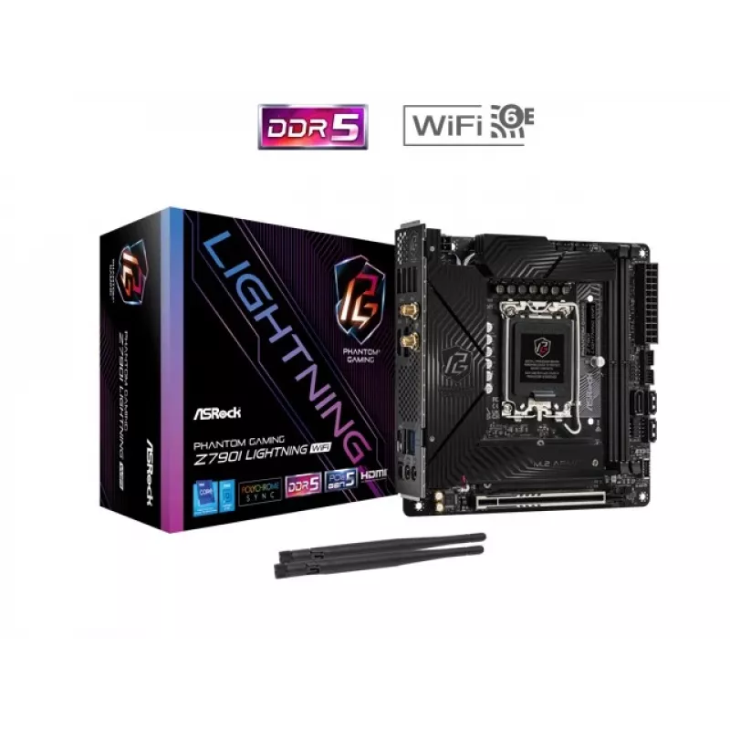 Płyta główna ASRock Z790I LIGHTNING WIFI — Intel Z790, LGA 1700, Mini-ITX, DDR5 do 8600 MHz, 2x DIMM, Wi‑Fi 6E, 2.5Gb LAN, 2x M.2