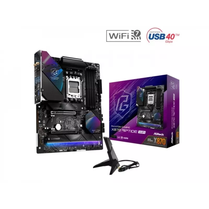 Płyta główna ASRock X870 Riptide WiFi — ATX, AMD X870, Socket AM5, DDR5, 4 DIMM, 256 GB, Wi‑Fi 7, 2.5GbE