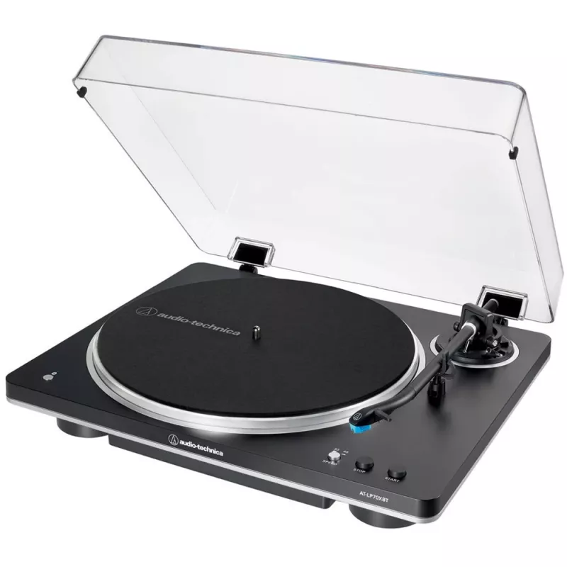 AT-LP70XBTBS, Gramofon czarny/srebrny, Wbudowany przedwzmacniacz gramofonowy, Bluetooth, w pełni automatyczny, napęd paskowy