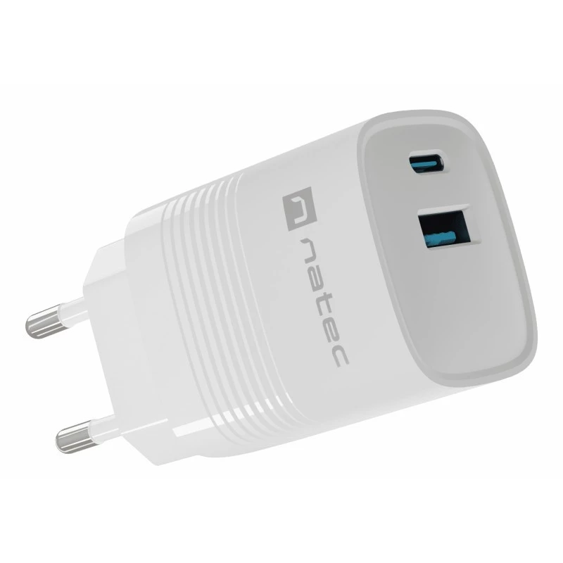 Przewodowa ładowarka do urządzeń mobilnych NATEC NUC-2140, 30W, USB-C PD 3.0 + USB-A, Samsung AFC, Biała
