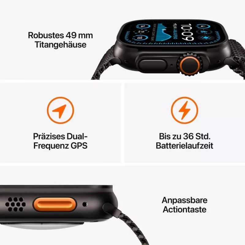 APPLE Watch Ultra 2 GPS + Cellular 49mm Czarna tytanowa koperta z czarnym paskiem Trail Loop - M/L