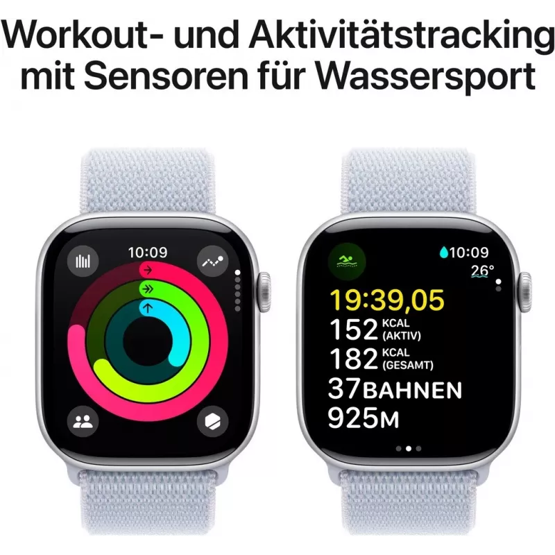 APPLE Watch Series 10 GPS 46mm srebrna aluminiowa koperta z pętlą sportową niebieski Cloud