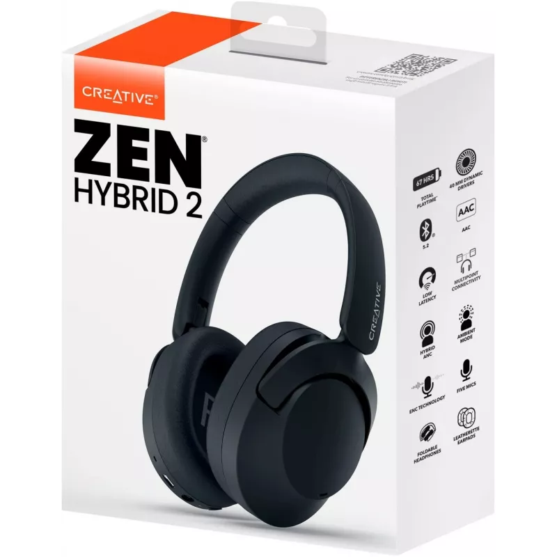 Słuchawki Creative Labs Zen Hybrid 2 przewodowe i bezprzewodowe, opaska na głowę, rozmowy/muzyka, USB Type-C, Bluetooth, czarne