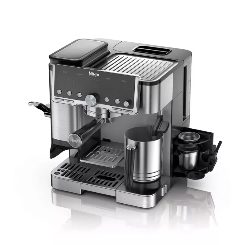 Ekspres do kawy Ninja ES701EU — półautomatyczny ekspres do kawy/espresso, wbudowany młynek, zbiornik na wodę 2 l, 1650 W, 25 ustawień mielenia, pojemnik na mleko, pompa 14 bar
