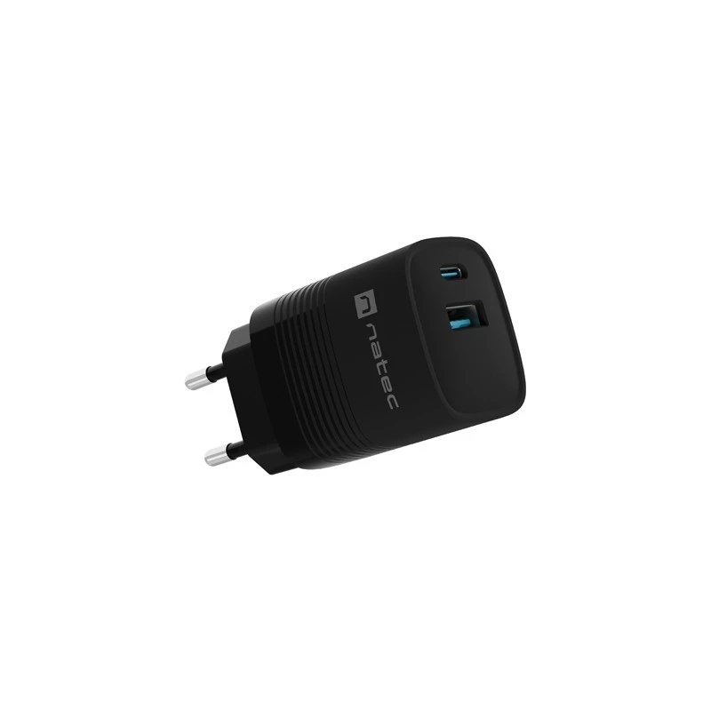 Przewodowa ładowarka do urządzeń mobilnych NATEC NUC-2141, 30W, USB-C PD 3.0 + USB-A QC 3.0, 110–240V, czarna