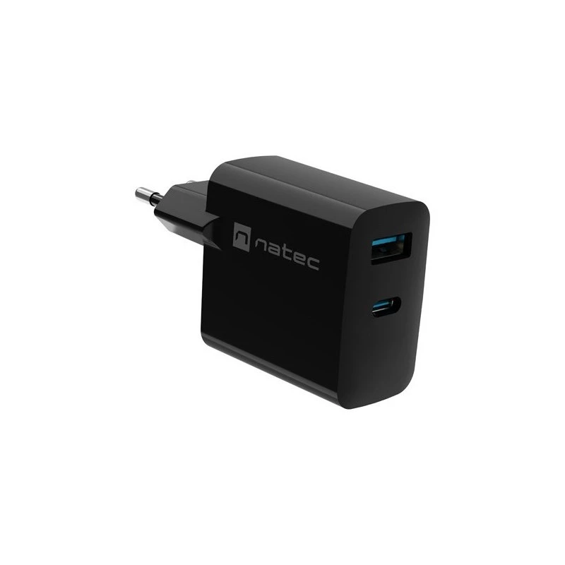 Przewodowa ładowarka do urządzeń mobilnych NATEC NUC-2145, 65 W, USB-C PD 3.0 + QC 3.0, 1x USB-C, 1x USB-A, 110–240 V, czarna