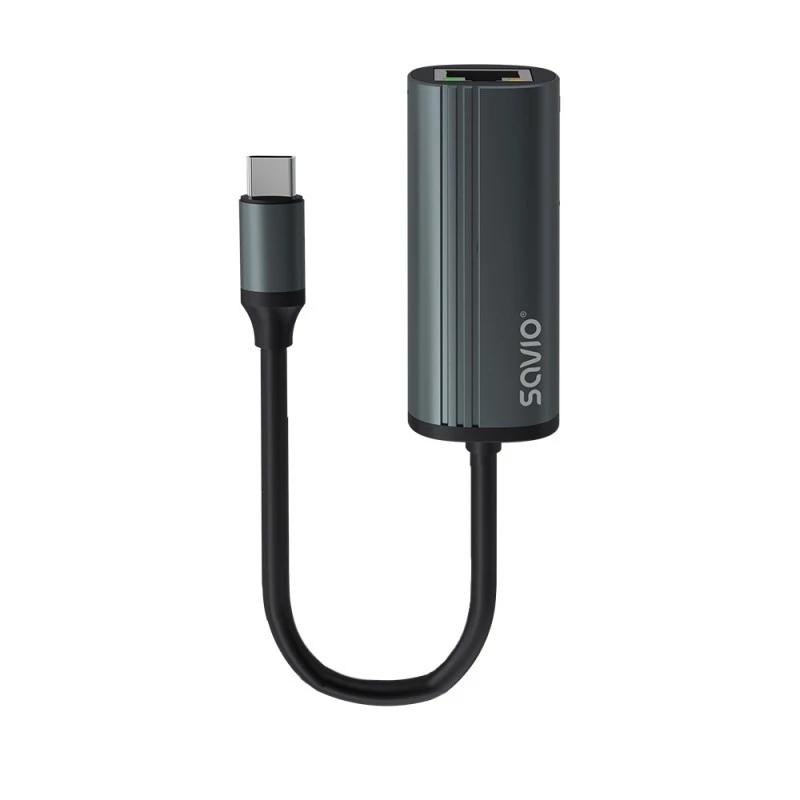 SAVIO Adapter USB-C 3.1 Gen.1 (M) na RJ-45 Gigabit Ethernet (F), 1000 Mbps, AK-56, szary