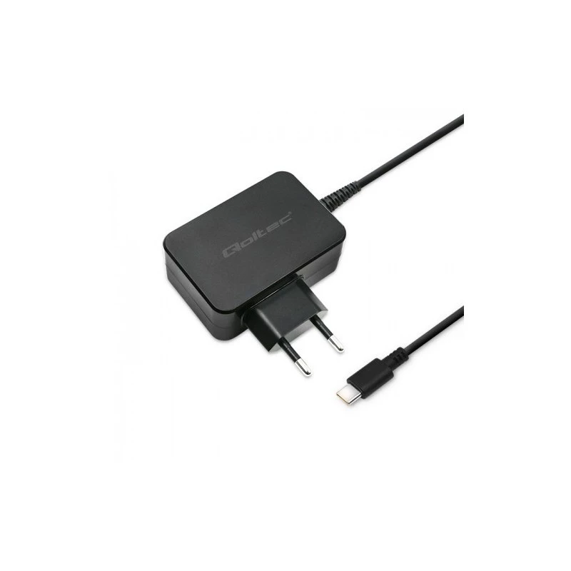 Ładowarka do urządzeń mobilnych QOLTEC 51024 — Uniwersalna ładowarka sieciowa AC, 65W PD, 20V/3,25A, kabel 1,2m, czarna