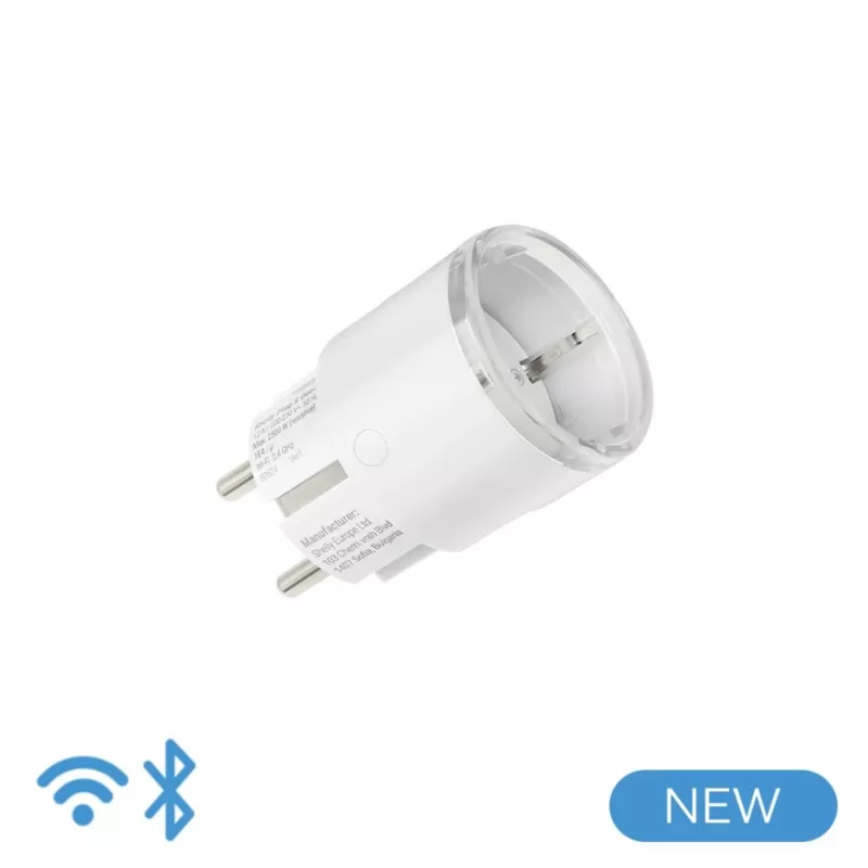 Inteligentne gniazdko Shelly Plug S Gen3 — inteligentne gniazdko Wi‑Fi z monitorowaniem energii, typ F, 110–230 V, 2500 W, białe