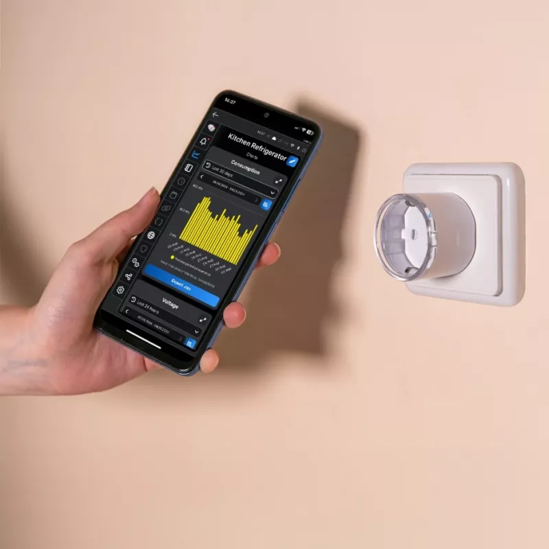 Inteligentne gniazdko Shelly Plug S Gen3 — inteligentne gniazdko Wi‑Fi z monitorowaniem energii, typ F, 110–230 V, 2500 W, białe