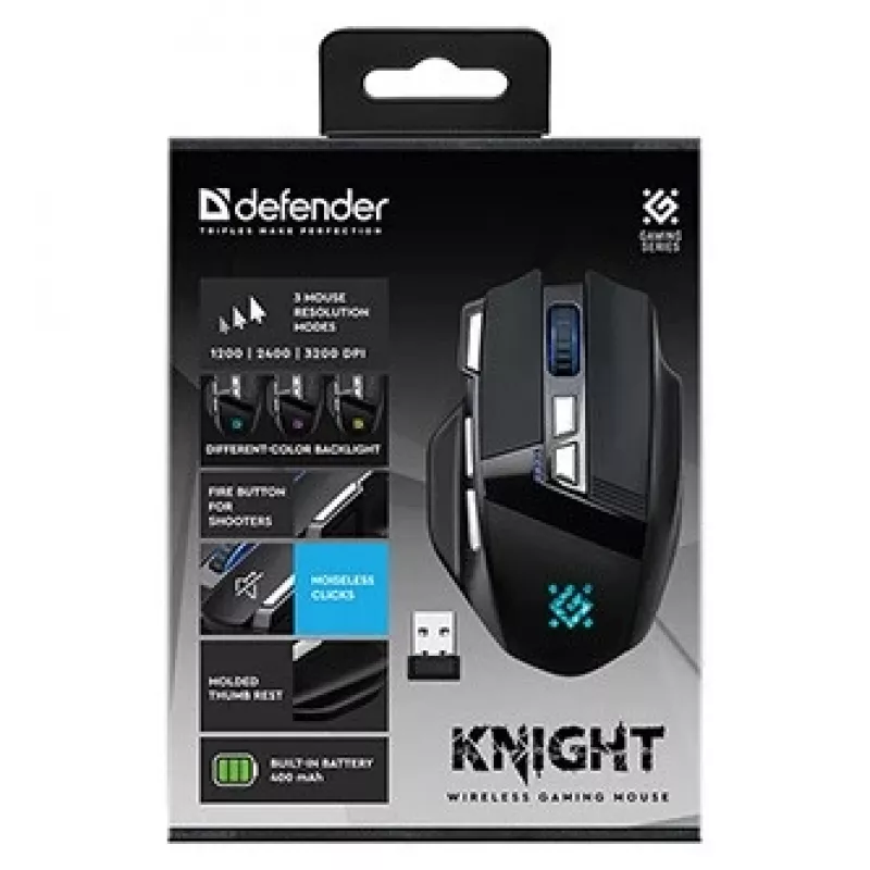 mysz DEFENDER GM-885 KNIGHT RF WIRELESS 3200dpi 8P Czarny