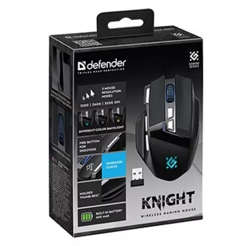 mysz DEFENDER GM-885 KNIGHT RF WIRELESS 3200dpi 8P Czarny