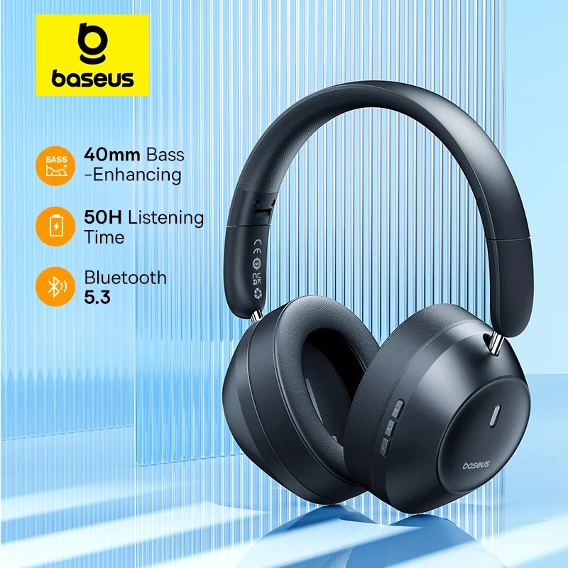 Baseus Bass 30 Max Bezprzewodowy zestaw słuchawkowy Bluetooth 5.3 nauszny słuchawki wzbogacające bas 40mm przetwornik ultra niskie opóźnienia słuchawki 50H