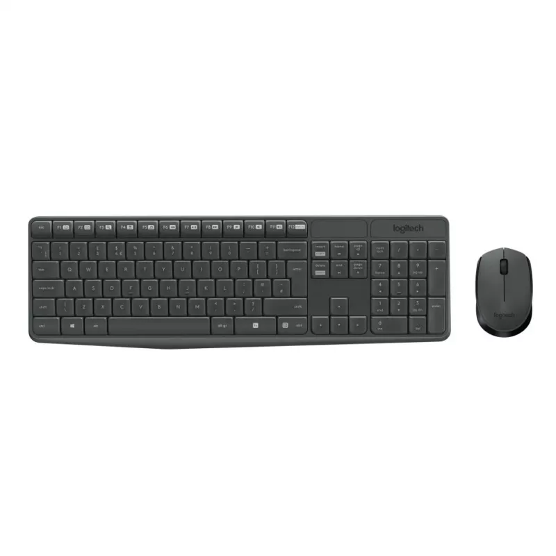 Logitech MK235 Trwały bezprzewodowy zestaw klawiatury i myszy w kolorze szarym
