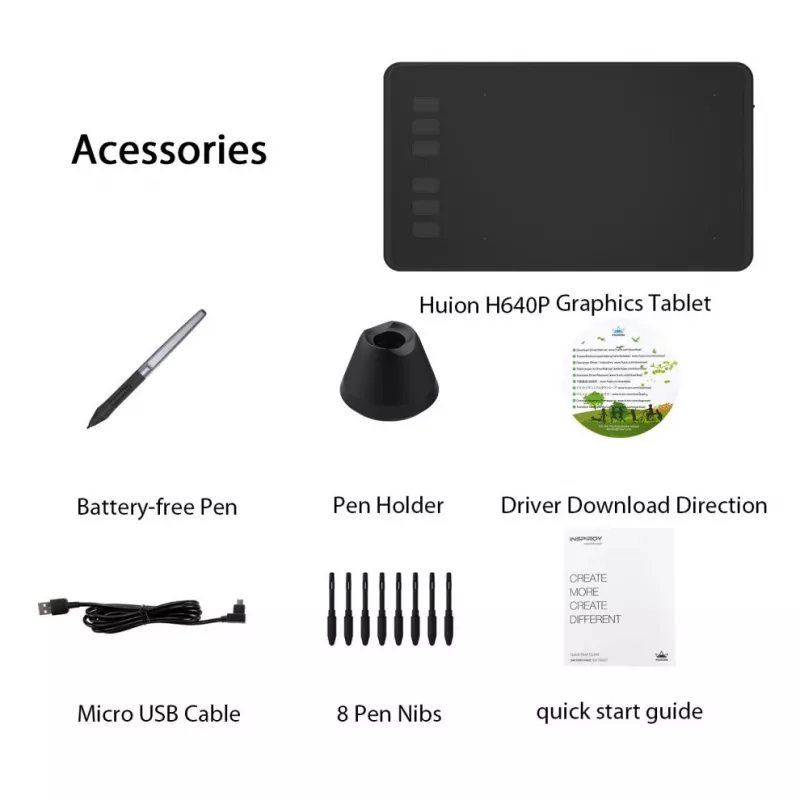 Tablet graficzny HUION H640P 5080 lpi 160 x 99 mm USB Czarny