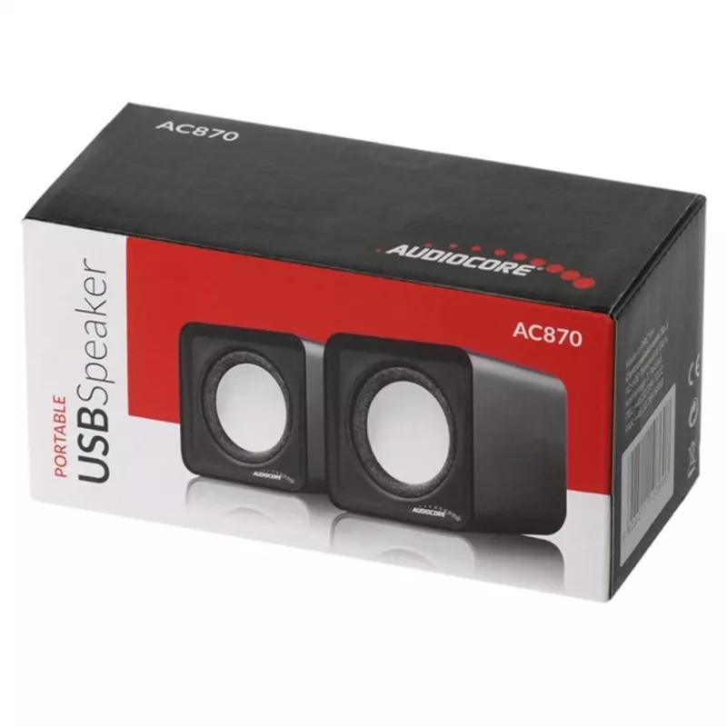 2-drożny głośnik PC Audiocore AC870 B — 3 W RMS, przewodowe zasilanie USB, wejście 3,5 mm, kanały 2.0