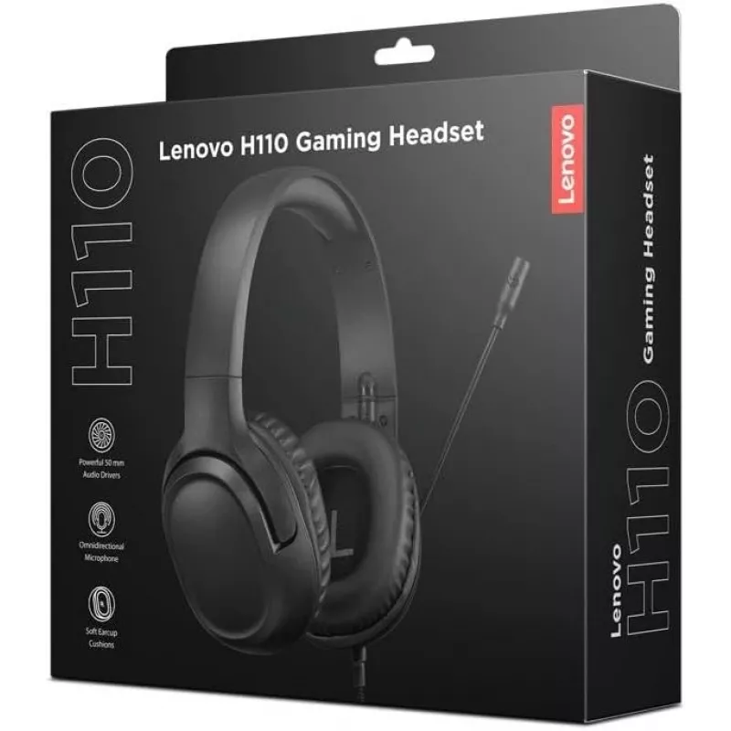 Słuchawki Lenovo H110 Gaming przewodowe, binauralne, 3,5 mm, kabel 1,8 m, 50–20 000 Hz, 110 dB, 32 Ω, czarne
